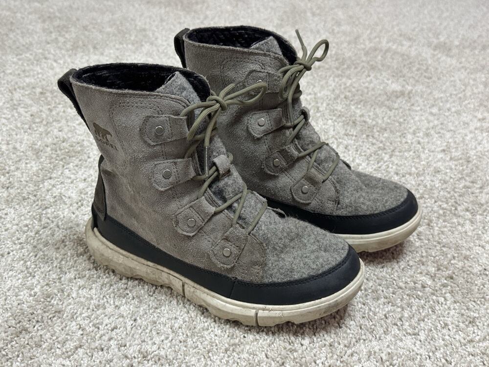 Sorel Explorer II Joan Waterproof Winter Boots Gray Suede Leather Size 8
